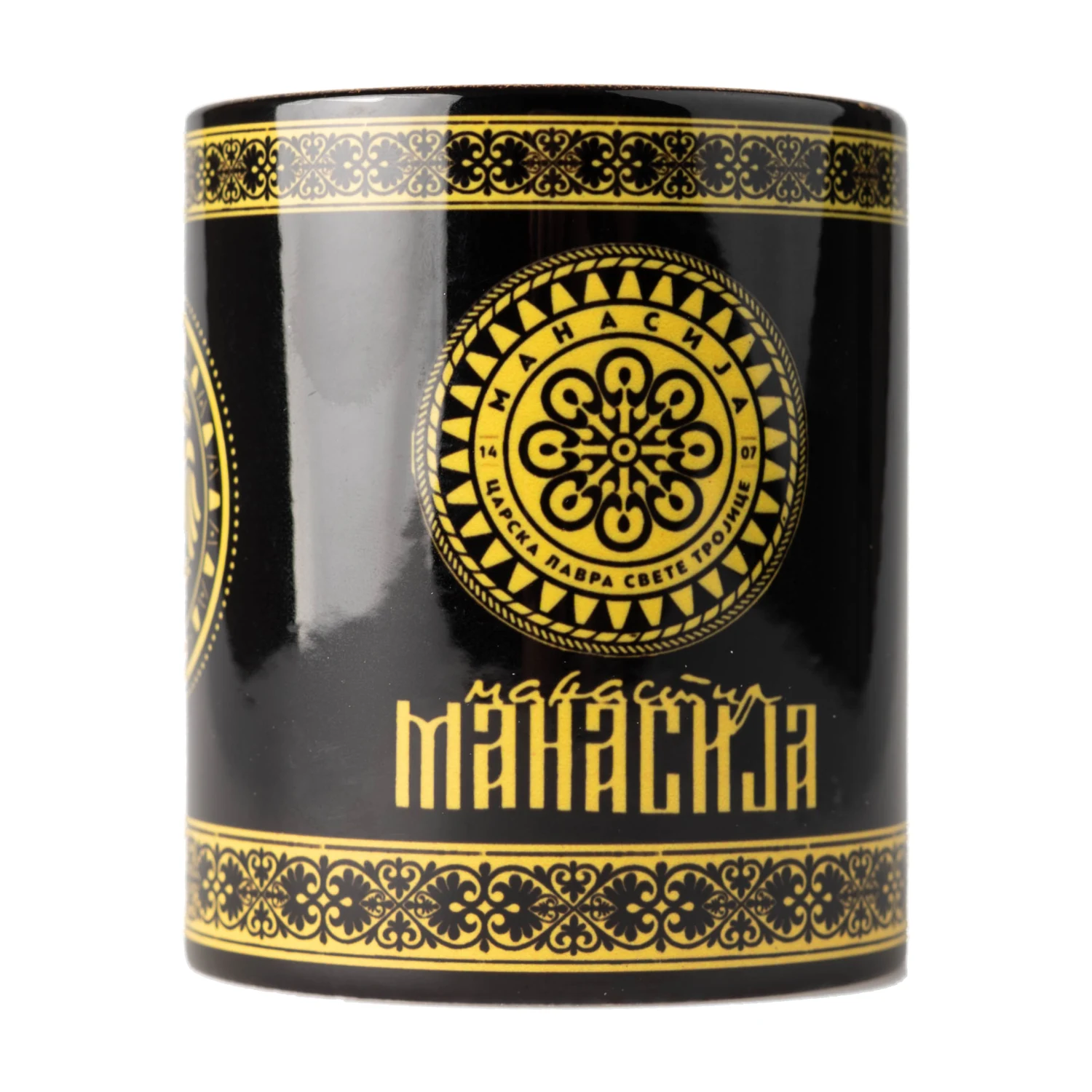 Шоља – Манастир Манасија, црна са златним орнаментима